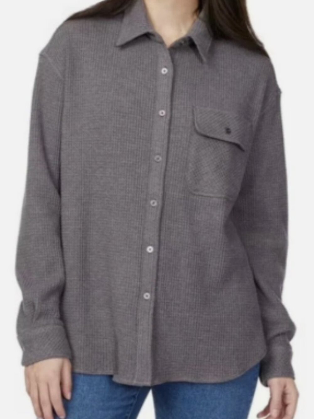 Buffalo Jeans Waffle Button Up Long Sleeve Grey XL